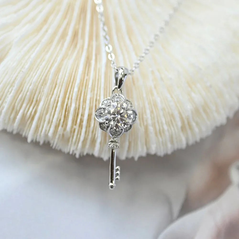 Certified 1ct. t.w. Moissanite Diamond Flower Key Necklace NEW